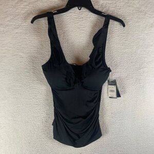 Lauren Ralph Lauren Women's Black Ruffled Underwire Tankini Swim Top Size 10 NWT